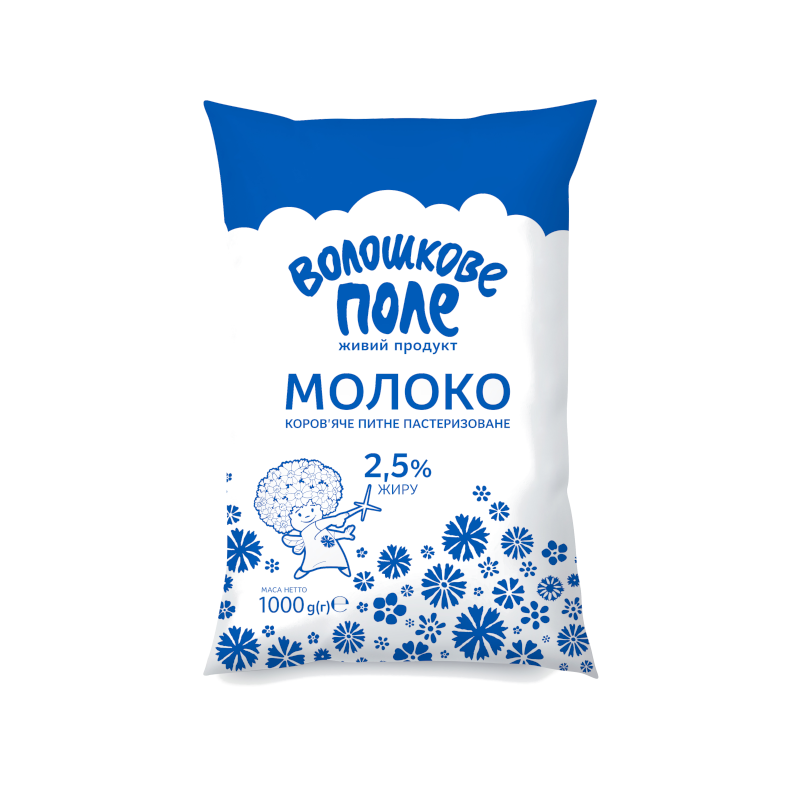 Молоко коров'яче ВОЛОШКОВЕ ПОЛЕ, пастеризоване, 2,5%, 1000г